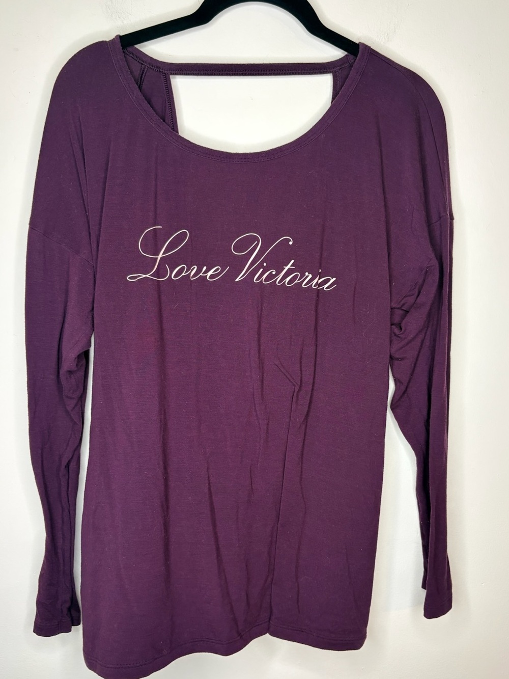 Victoria's Secret Long Sleeve Open Back 'Love Victoria' Top - Plum Size Large
